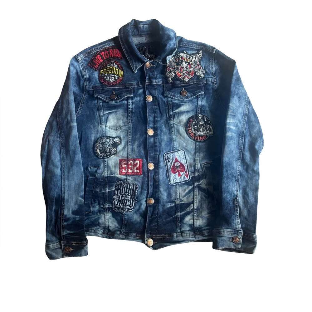 Women’s Copper Rivet Denim Motorcycle Patch Jacket
